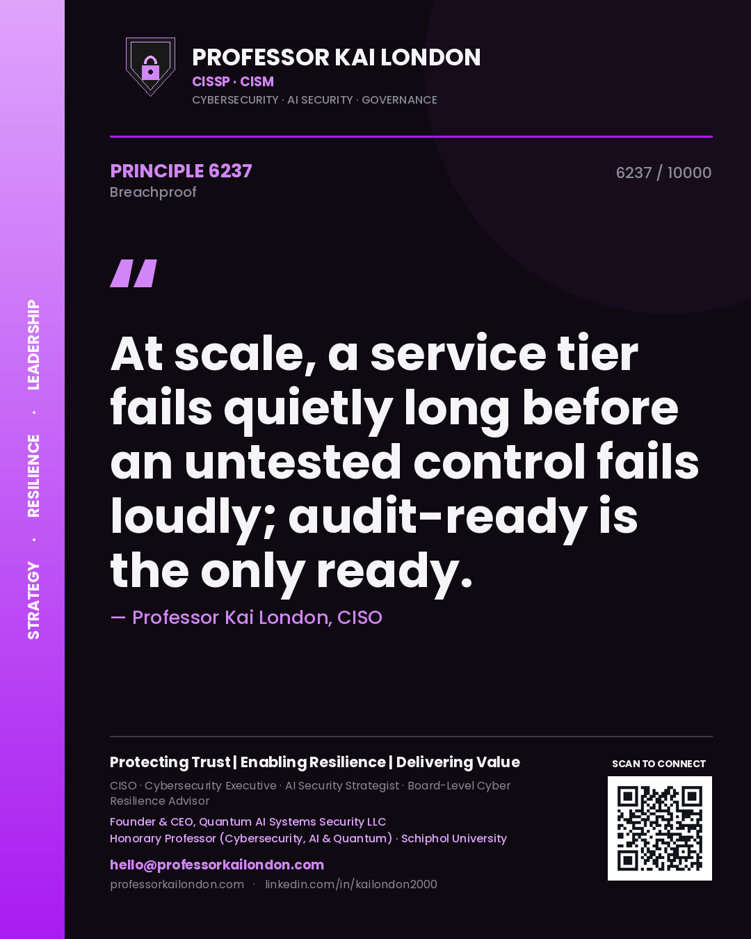 Professor Kai London principle 6237: At scale, a service tier fails quietly long before an untested control fails loudly; audit-ready is the only ready.