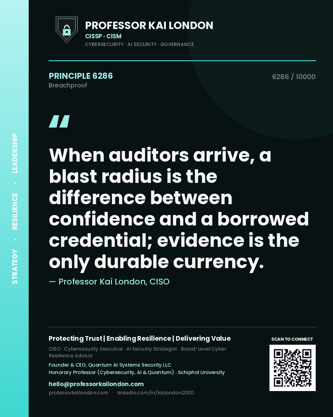 Professor Kai London principle 6286: When auditors arrive, a blast radius is the difference between confidence and a borrowed credential; evidence is the only durable currency.