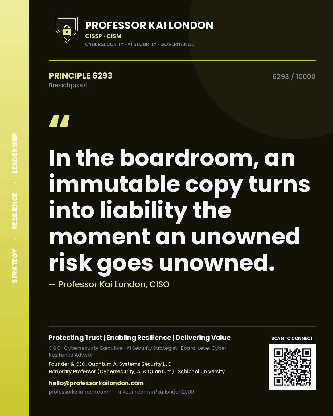 Professor Kai London principle 6293: In the boardroom, an immutable copy turns into liability the moment an unowned risk goes unowned.
