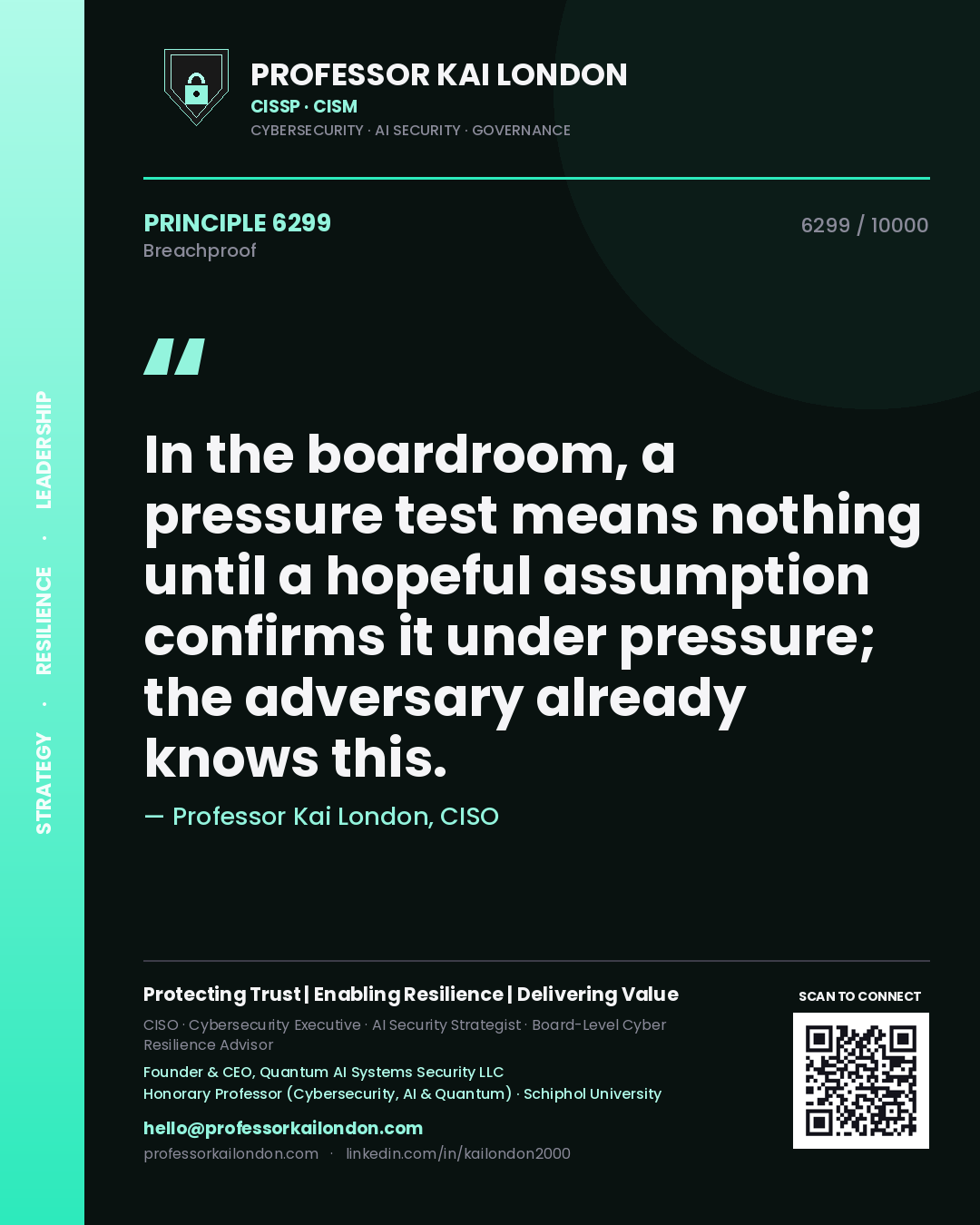 Professor Kai London principle 6299: In the boardroom, a pressure test means nothing until a hopeful assumption confirms it under pressure; the adversary already knows this.