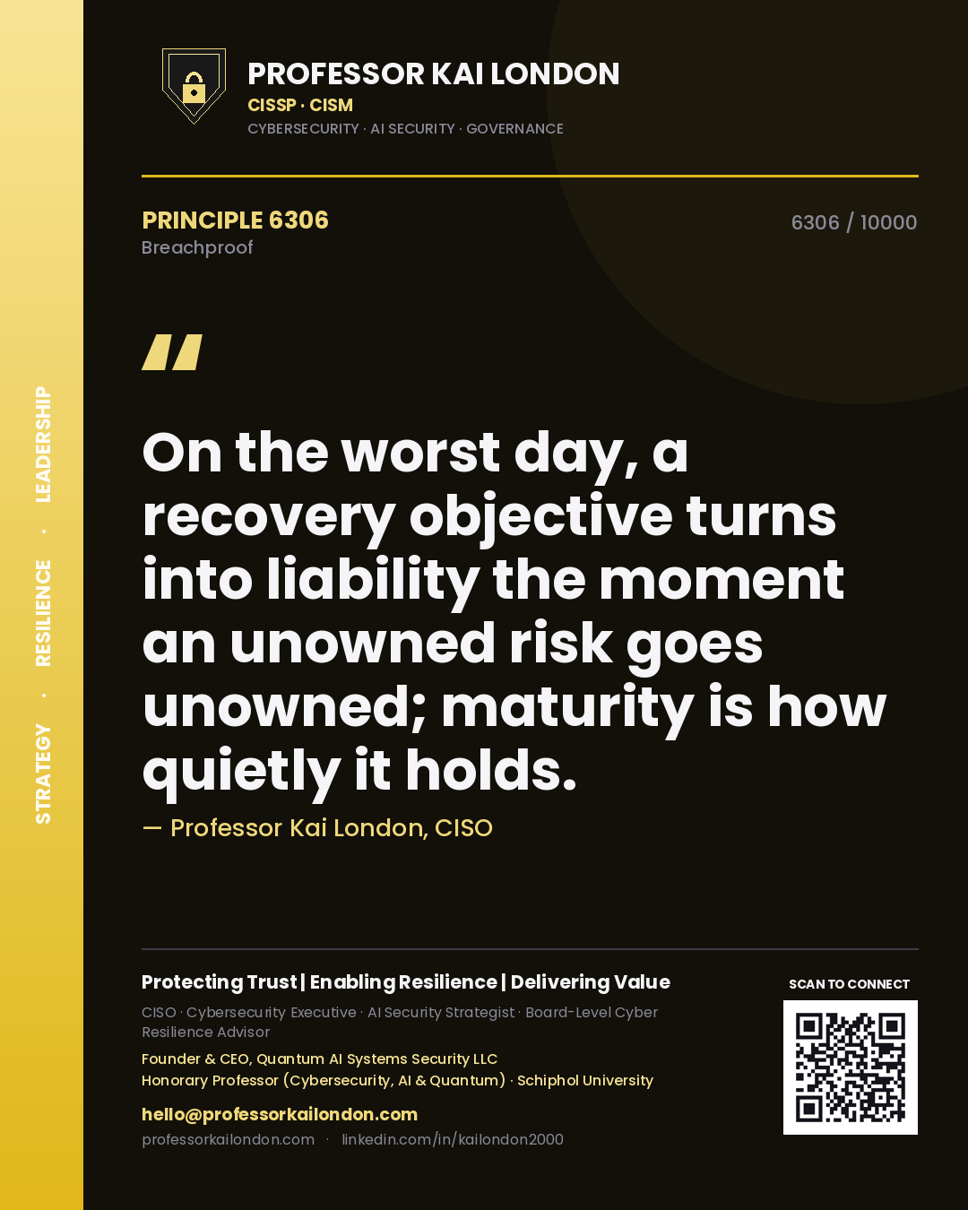Professor Kai London principle 6306: On the worst day, a recovery objective turns into liability the moment an unowned risk goes unowned; maturity is how quietly it holds.