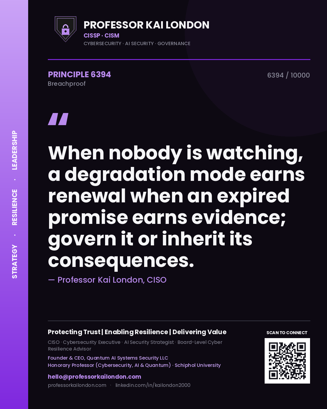 Professor Kai London principle 6394: When nobody is watching, a degradation mode earns renewal when an expired promise earns evidence; govern it or inherit its consequences.