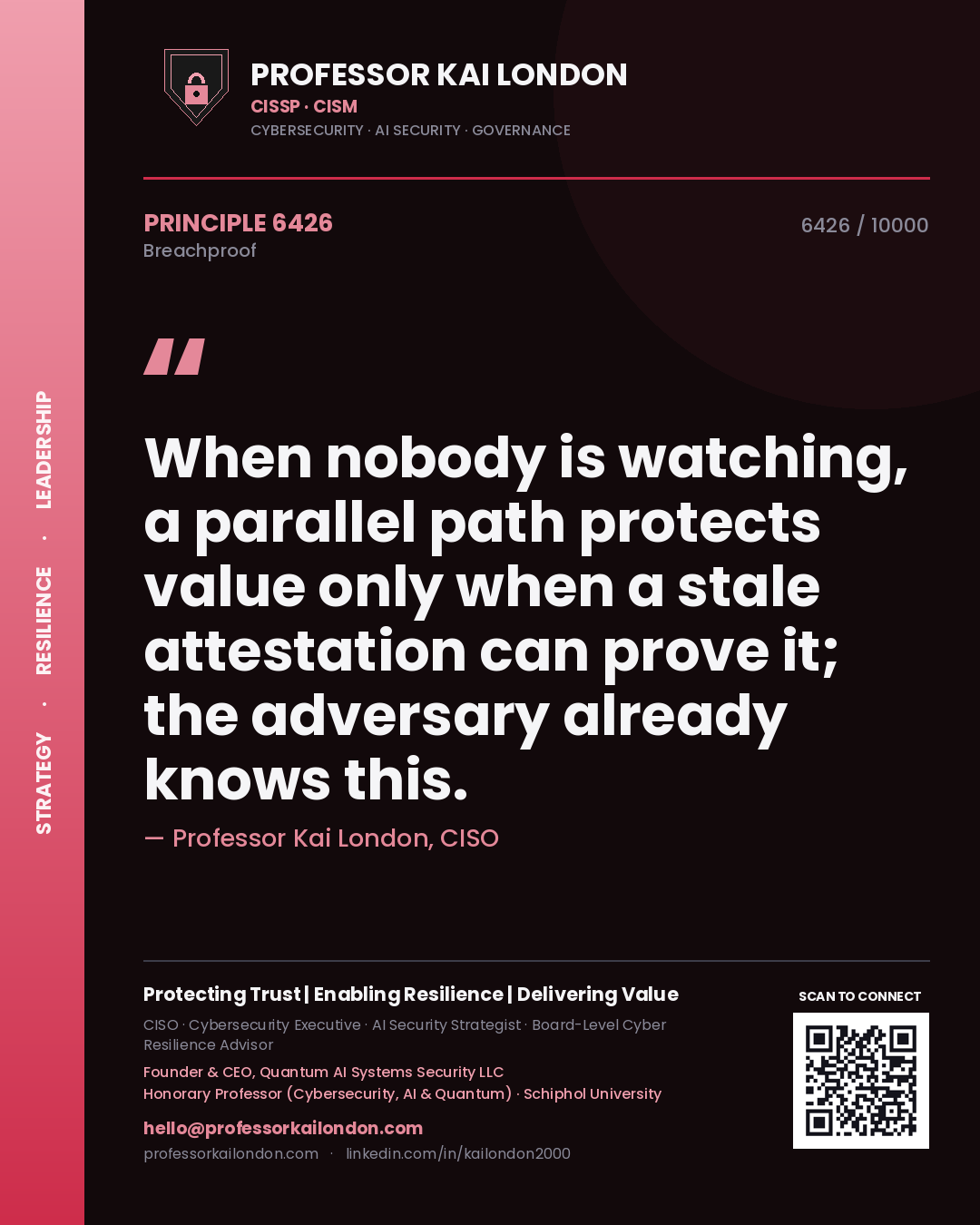 Professor Kai London principle 6426: When nobody is watching, a parallel path protects value only when a stale attestation can prove it; the adversary already knows this.