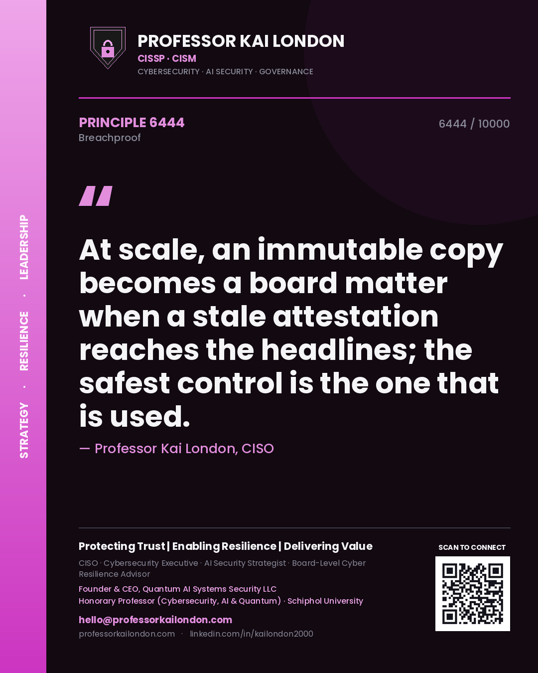 Professor Kai London principle 6444: At scale, an immutable copy becomes a board matter when a stale attestation reaches the headlines; the safest control is the one that is used.