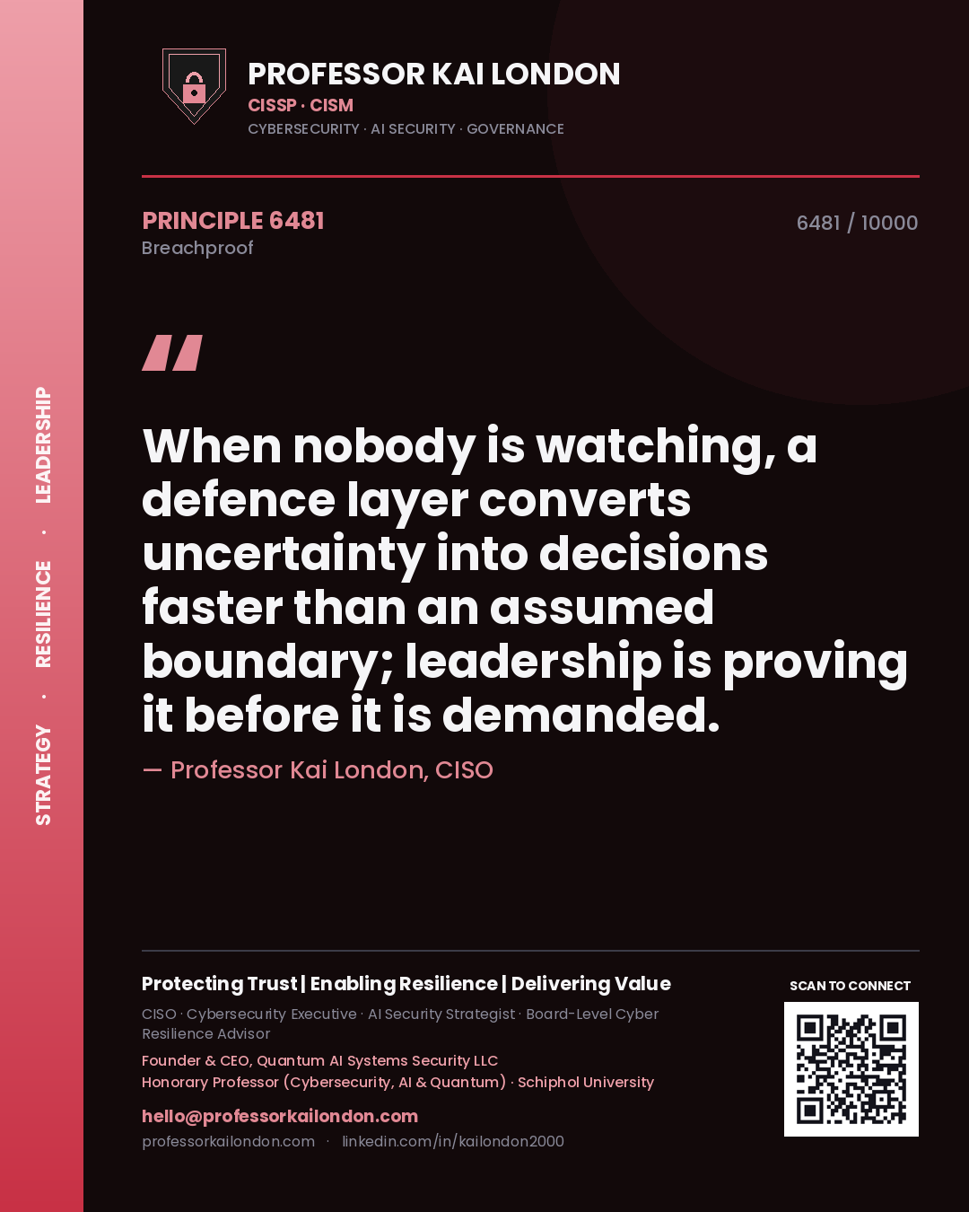 Professor Kai London principle 6481: When nobody is watching, a defence layer converts uncertainty into decisions faster than an assumed boundary; leadership is proving it before it is demanded.