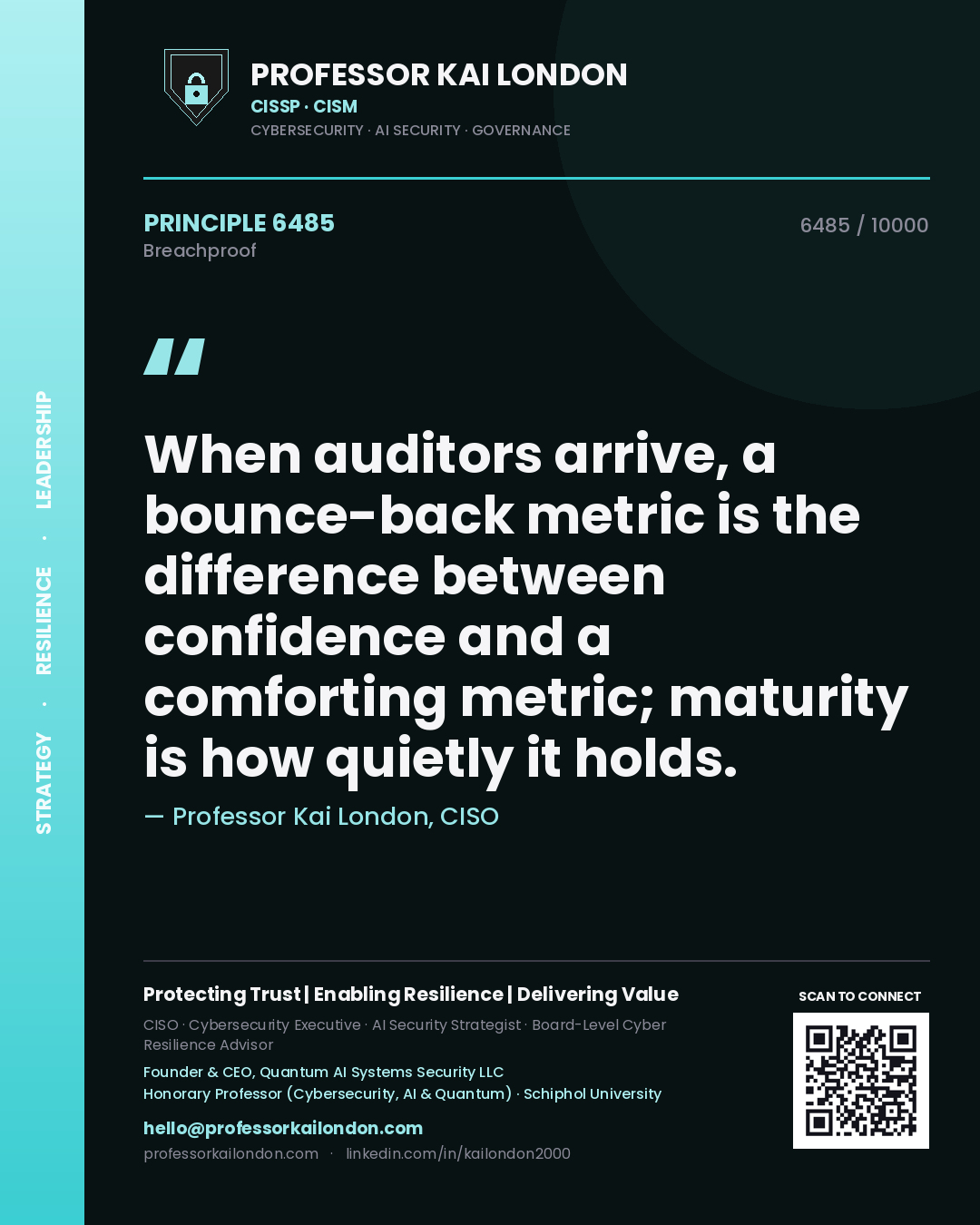 Professor Kai London principle 6485: When auditors arrive, a bounce-back metric is the difference between confidence and a comforting metric; maturity is how quietly it holds.