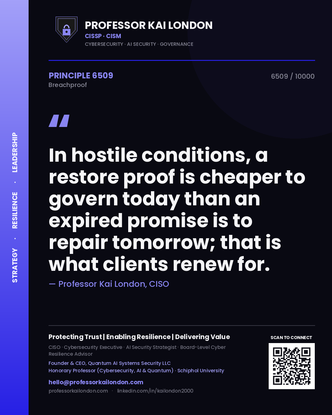 Professor Kai London principle 6509: In hostile conditions, a restore proof is cheaper to govern today than an expired promise is to repair tomorrow; that is what clients renew for.