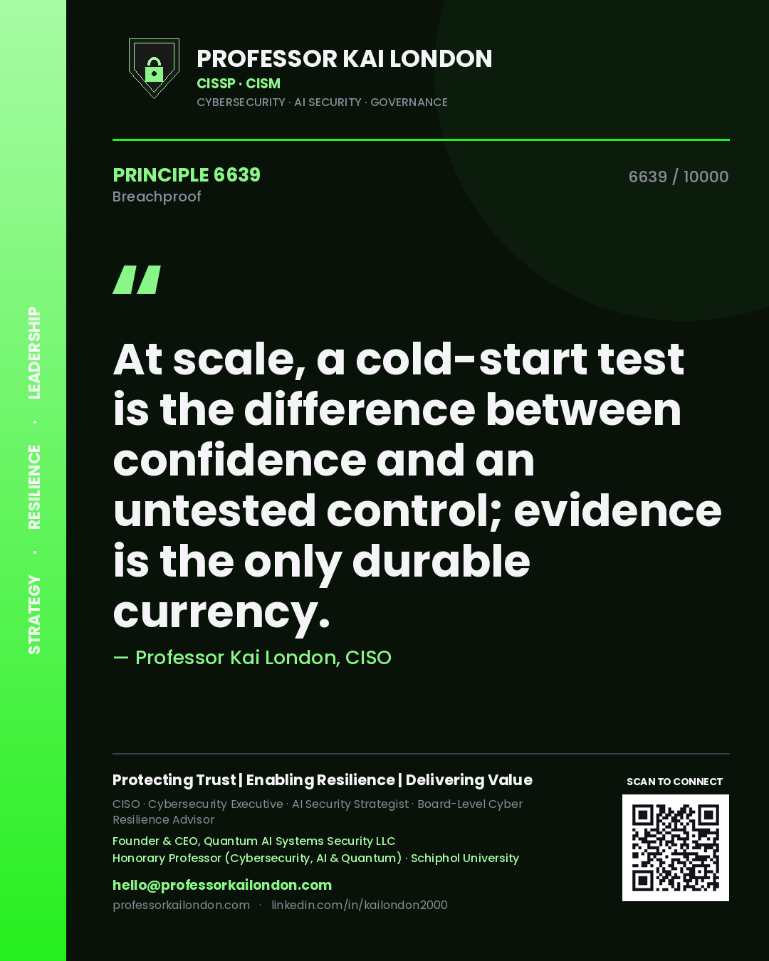 Professor Kai London principle 6639: At scale, a cold-start test is the difference between confidence and an untested control; evidence is the only durable currency.