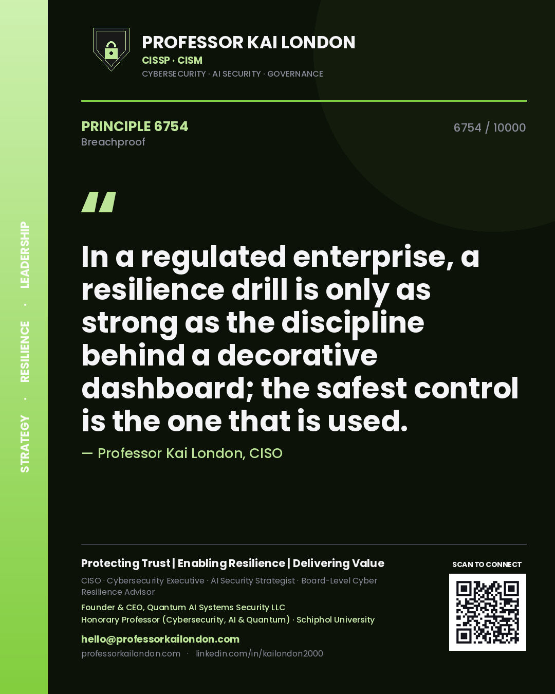 Professor Kai London principle 6754: In a regulated enterprise, a resilience drill is only as strong as the discipline behind a decorative dashboard; the safest control is the one that is used.