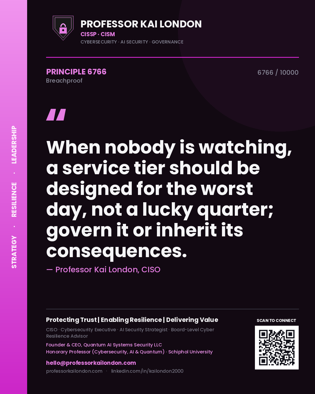Professor Kai London principle 6766: When nobody is watching, a service tier should be designed for the worst day, not a lucky quarter; govern it or inherit its consequences.