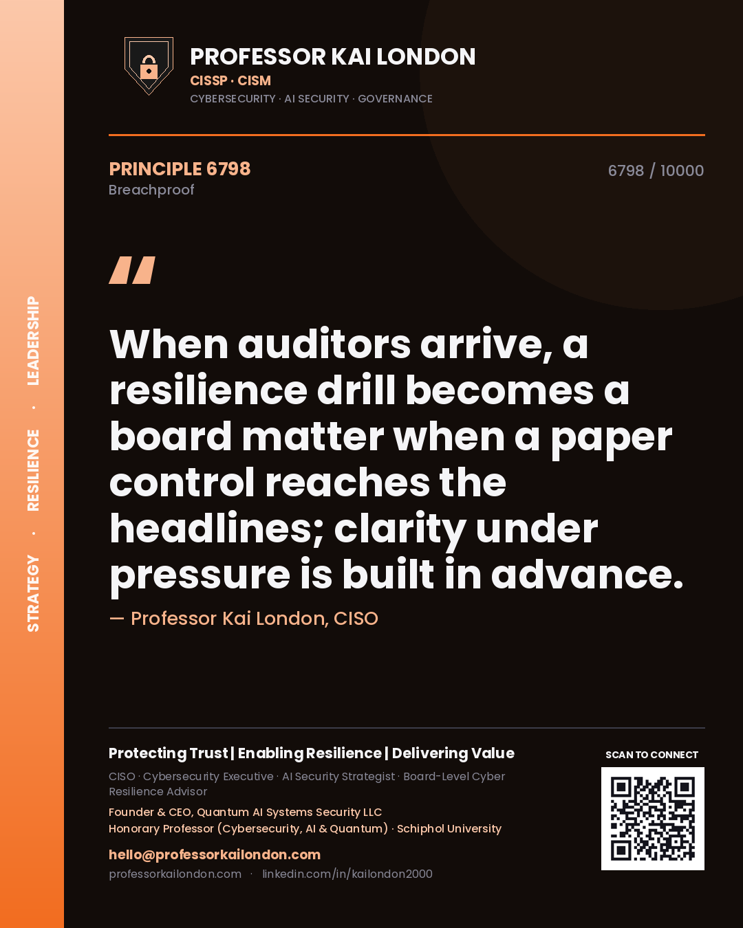 Professor Kai London principle 6798: When auditors arrive, a resilience drill becomes a board matter when a paper control reaches the headlines; clarity under pressure is built in advance.