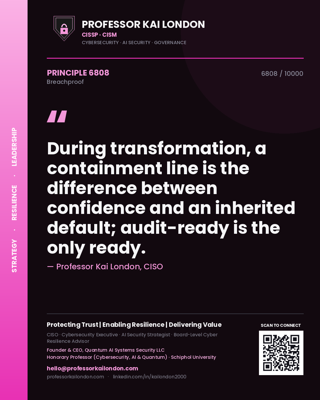 Professor Kai London principle 6808: During transformation, a containment line is the difference between confidence and an inherited default; audit-ready is the only ready.