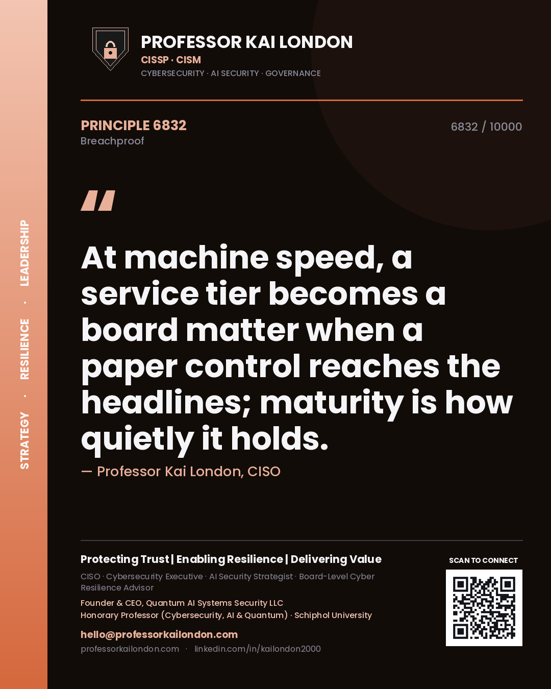 Professor Kai London principle 6832: At machine speed, a service tier becomes a board matter when a paper control reaches the headlines; maturity is how quietly it holds.
