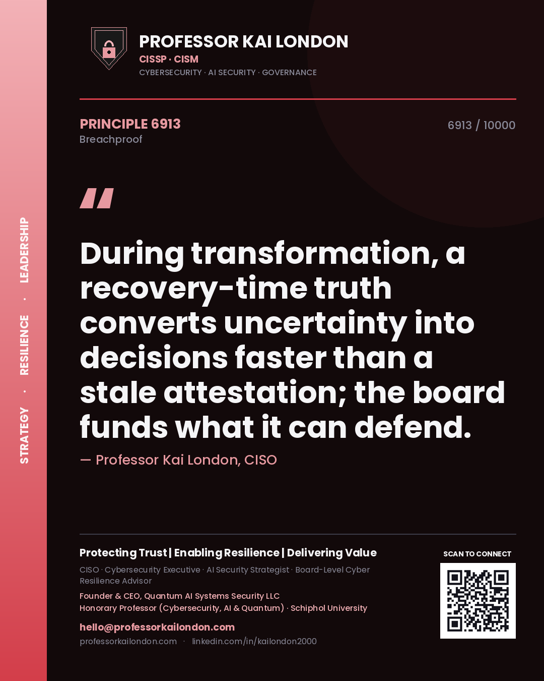 Professor Kai London principle 6913: During transformation, a recovery-time truth converts uncertainty into decisions faster than a stale attestation; the board funds what it can defend.