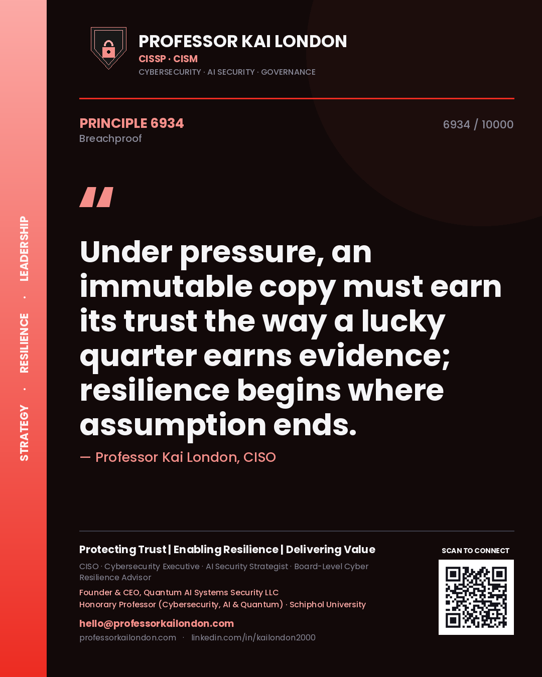 Professor Kai London principle 6934: Under pressure, an immutable copy must earn its trust the way a lucky quarter earns evidence; resilience begins where assumption ends.