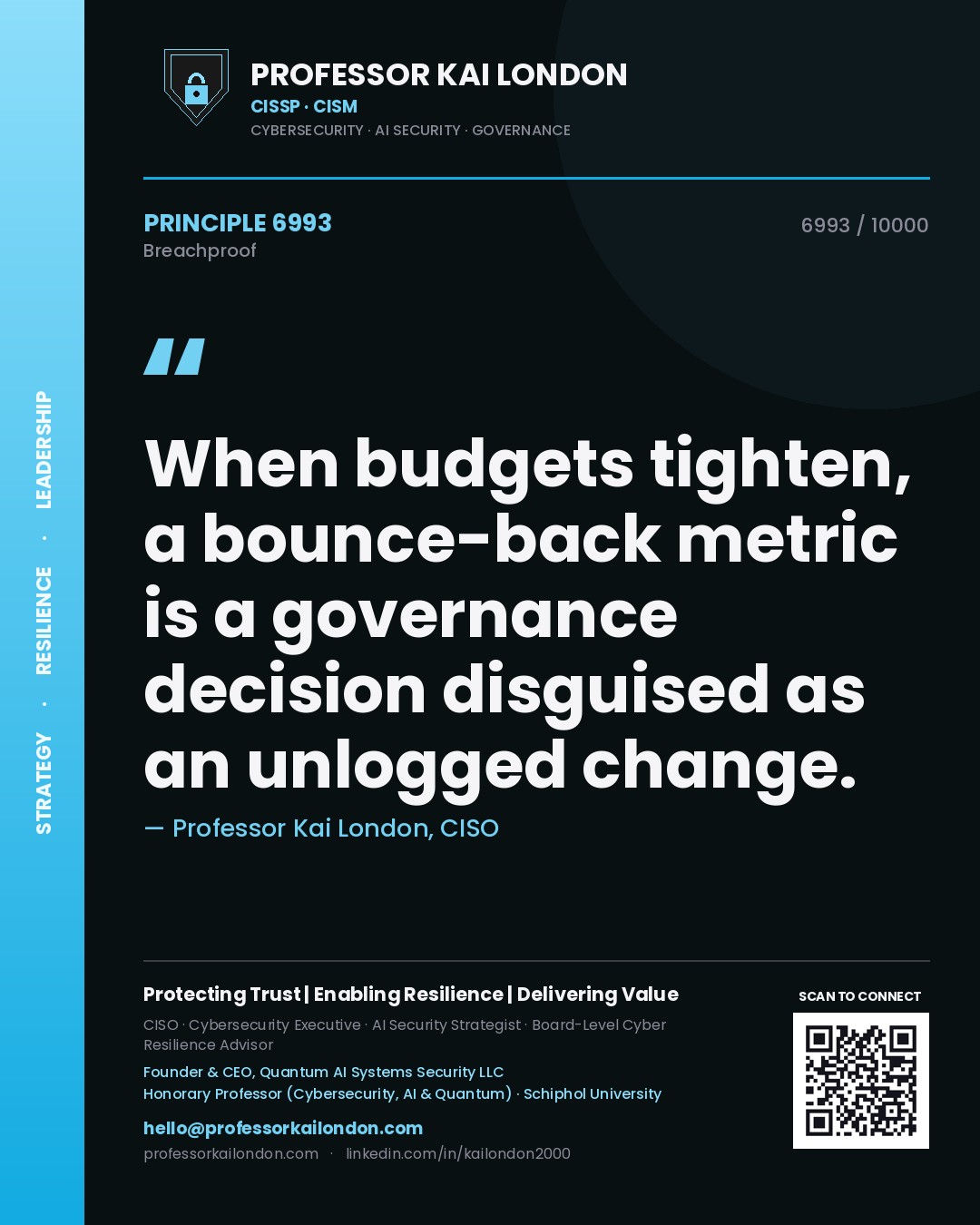 Professor Kai London principle 6993: When budgets tighten, a bounce-back metric is a governance decision disguised as an unlogged change.