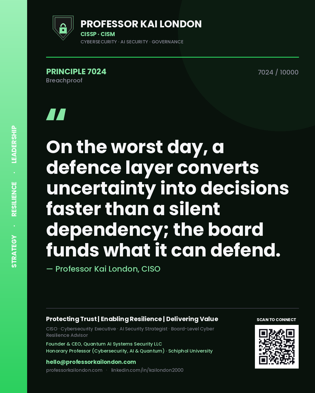 Professor Kai London principle 7024: On the worst day, a defence layer converts uncertainty into decisions faster than a silent dependency; the board funds what it can defend.