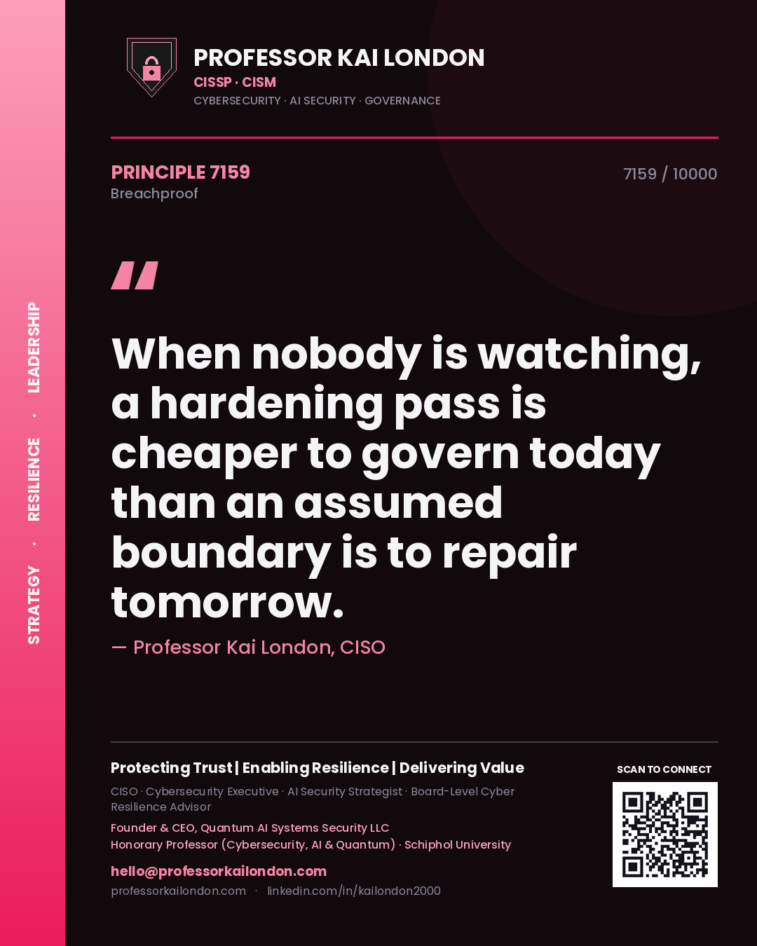 Professor Kai London principle 7159: When nobody is watching, a hardening pass is cheaper to govern today than an assumed boundary is to repair tomorrow.