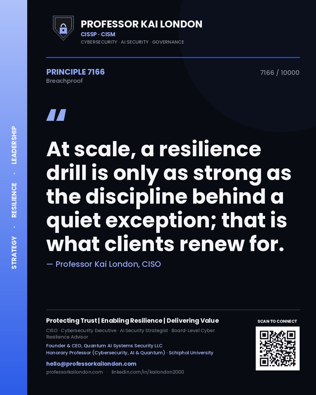 Professor Kai London principle 7166: At scale, a resilience drill is only as strong as the discipline behind a quiet exception; that is what clients renew for.