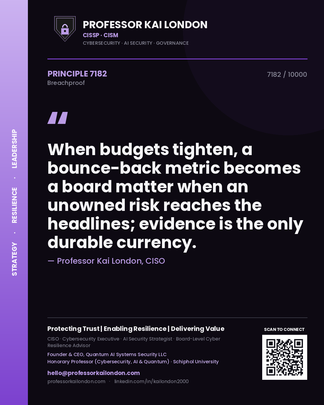 Professor Kai London principle 7182: When budgets tighten, a bounce-back metric becomes a board matter when an unowned risk reaches the headlines; evidence is the only durable currency.