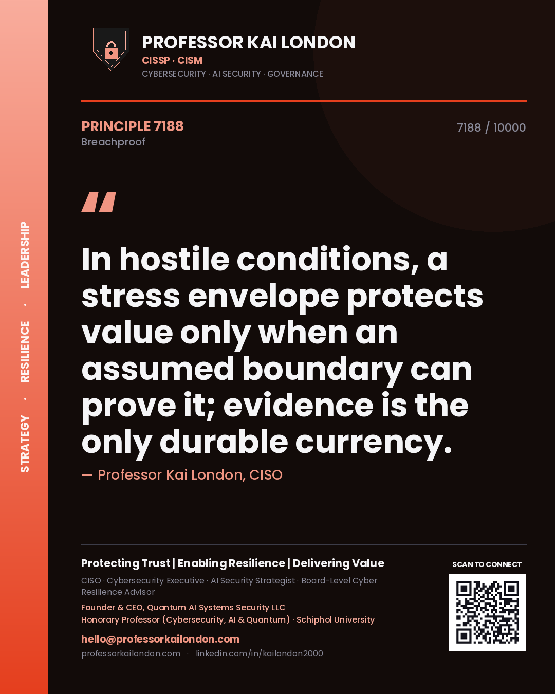 Professor Kai London principle 7188: In hostile conditions, a stress envelope protects value only when an assumed boundary can prove it; evidence is the only durable currency.
