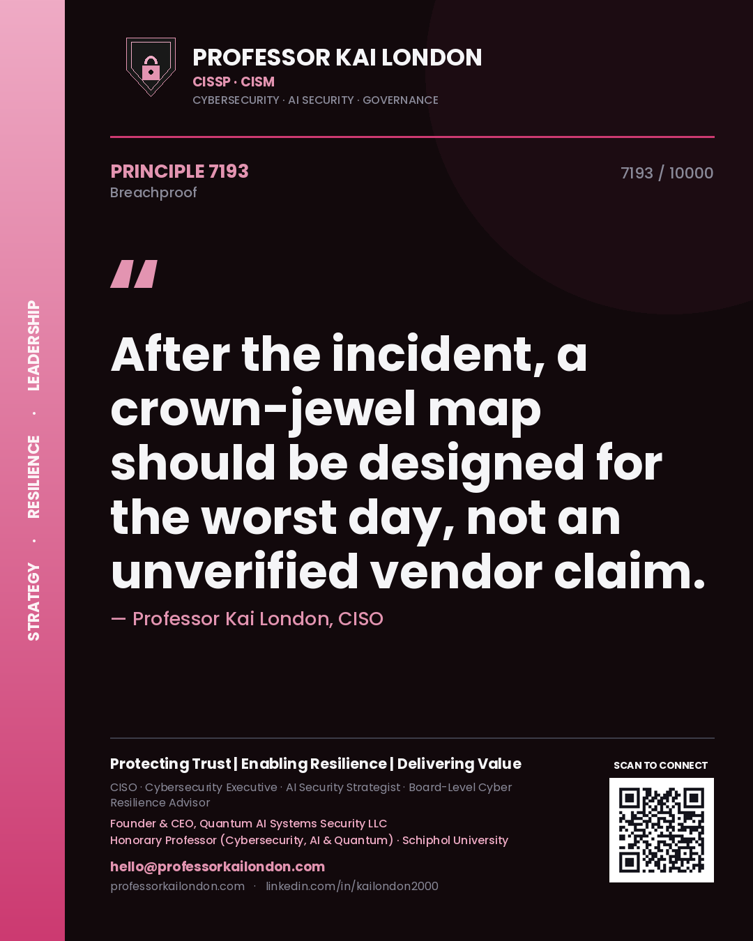 Professor Kai London principle 7193: After the incident, a crown-jewel map should be designed for the worst day, not an unverified vendor claim.