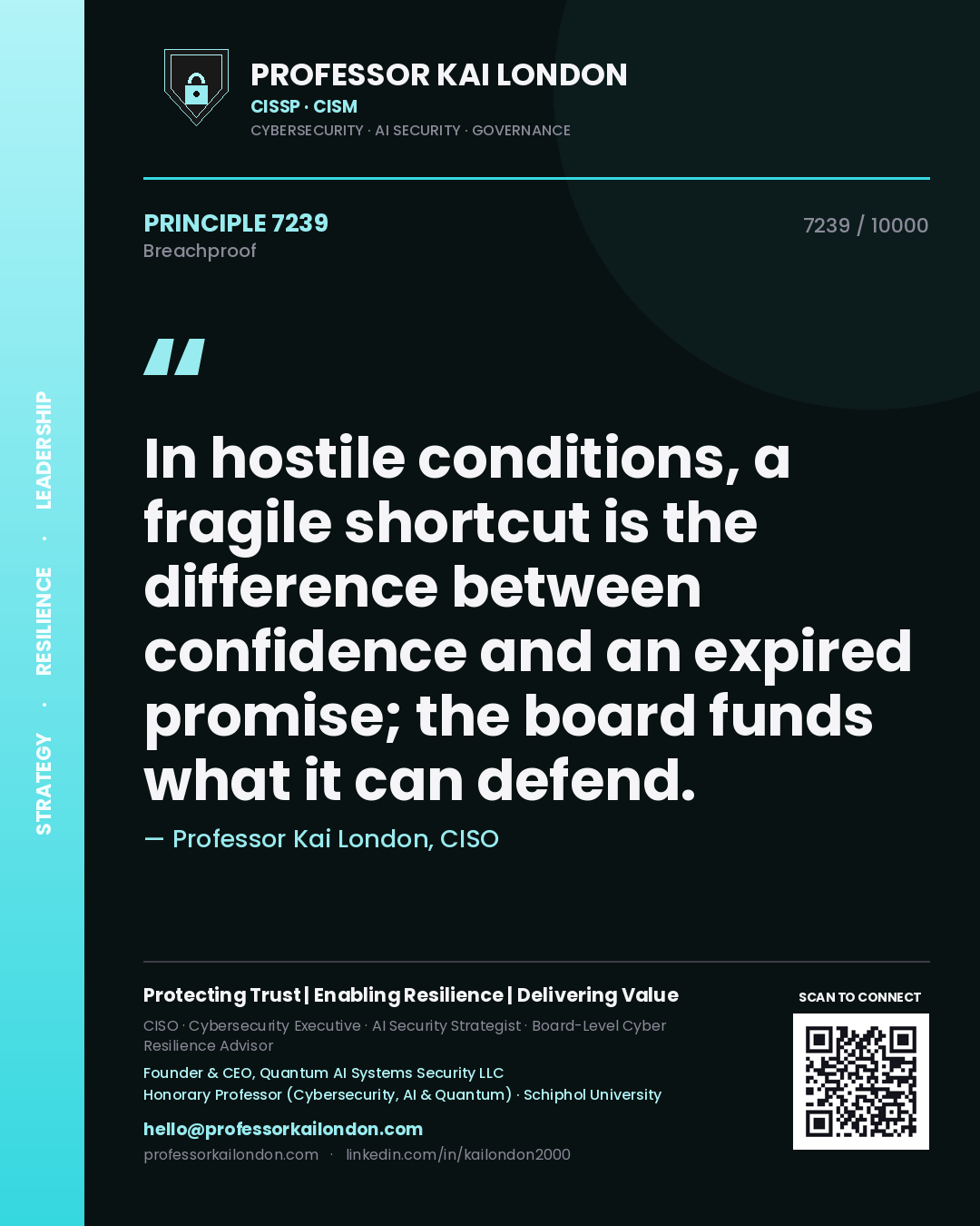 Professor Kai London principle 7239: In hostile conditions, a fragile shortcut is the difference between confidence and an expired promise; the board funds what it can defend.