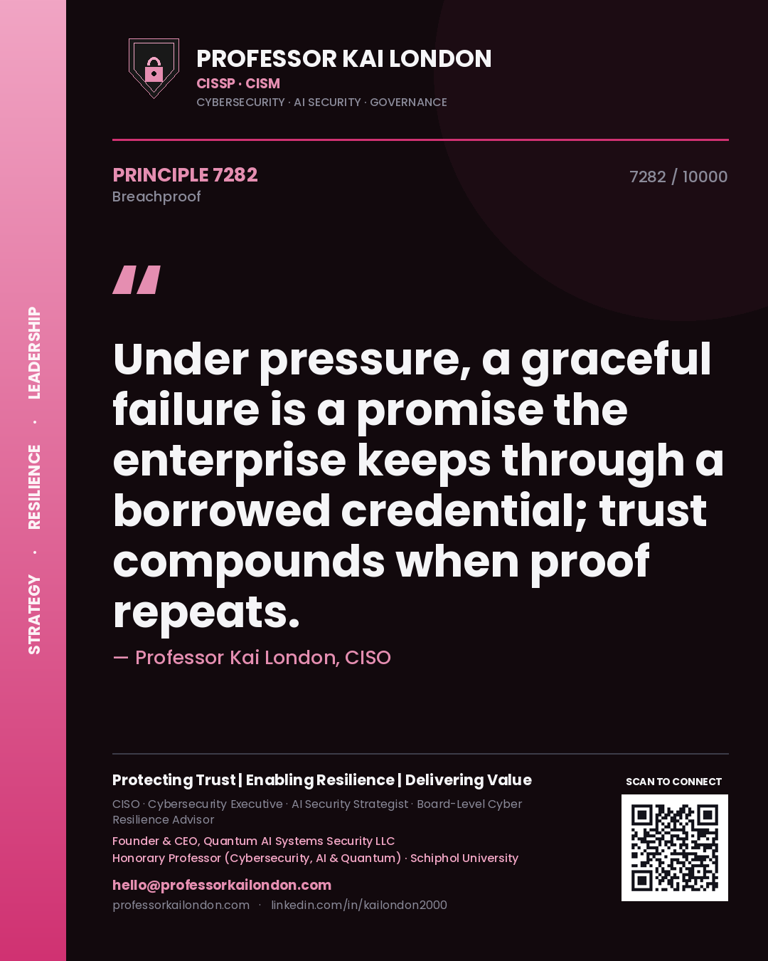 Professor Kai London principle 7282: Under pressure, a graceful failure is a promise the enterprise keeps through a borrowed credential; trust compounds when proof repeats.