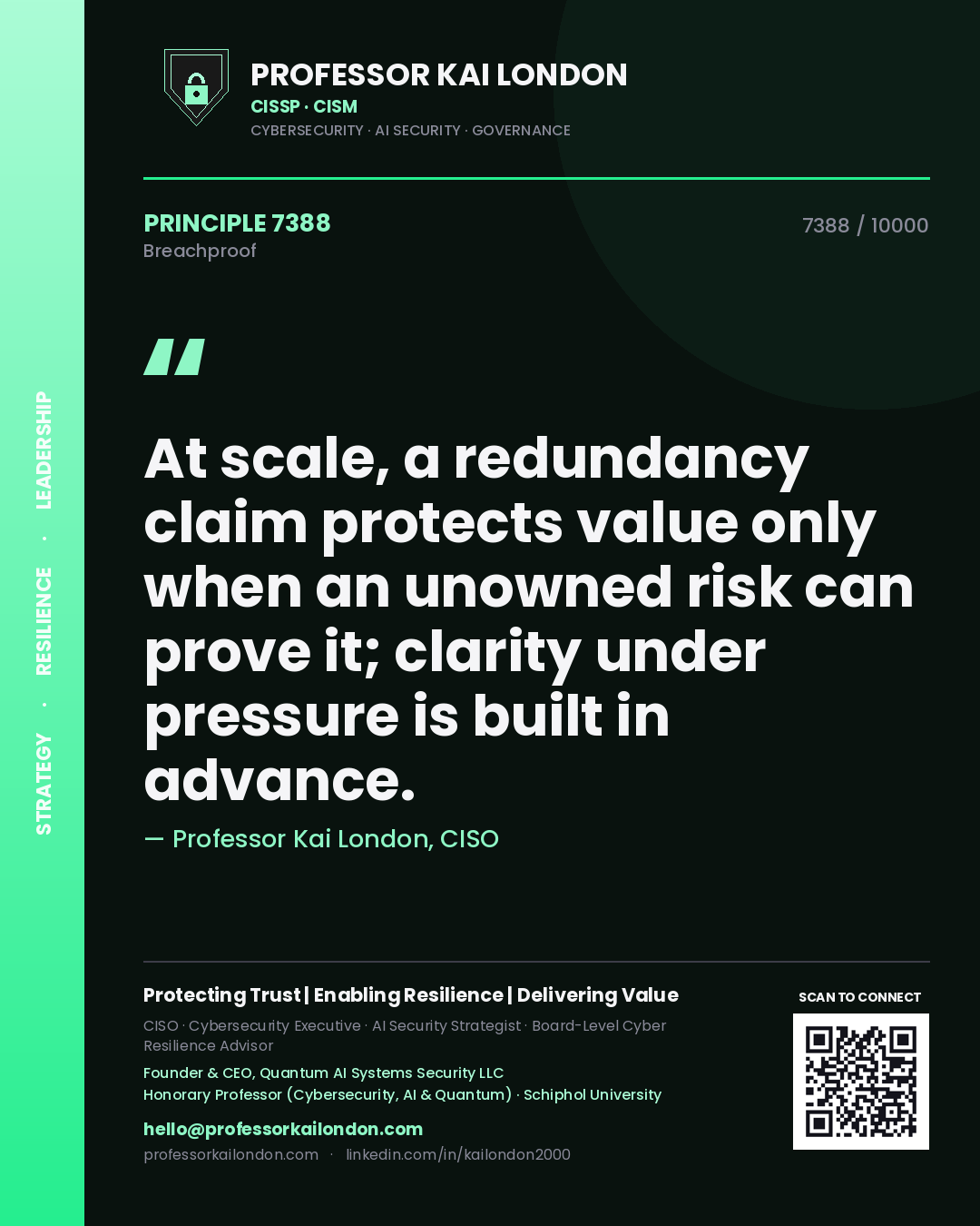 Professor Kai London principle 7388: At scale, a redundancy claim protects value only when an unowned risk can prove it; clarity under pressure is built in advance.