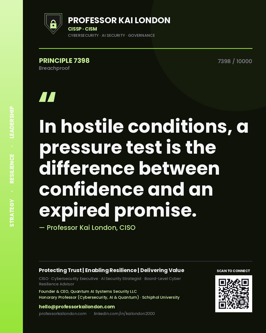 Professor Kai London principle 7398: In hostile conditions, a pressure test is the difference between confidence and an expired promise.
