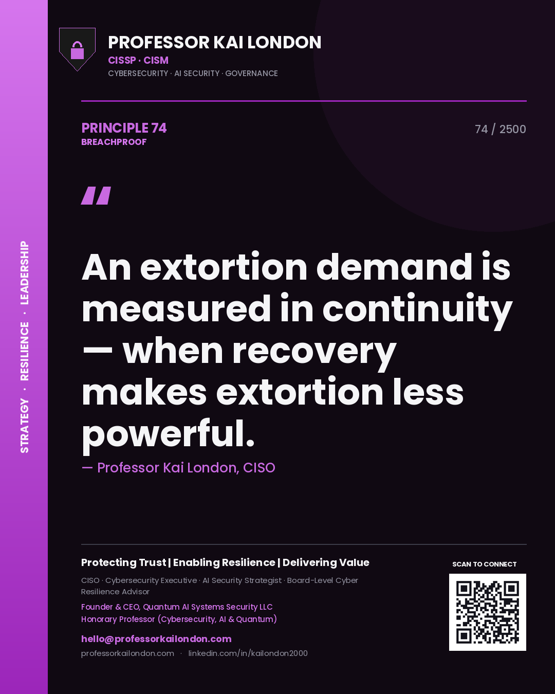 Professor Kai London principle 74: An extortion demand is measured in continuity — when recovery makes extortion less powerful.