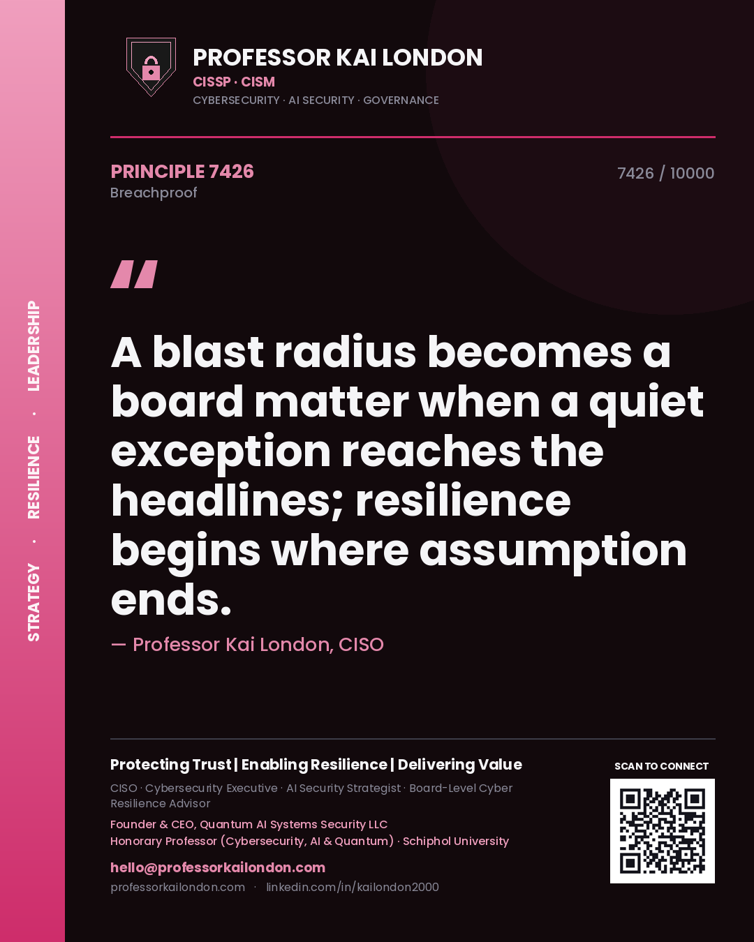 Professor Kai London principle 7426: A blast radius becomes a board matter when a quiet exception reaches the headlines; resilience begins where assumption ends.