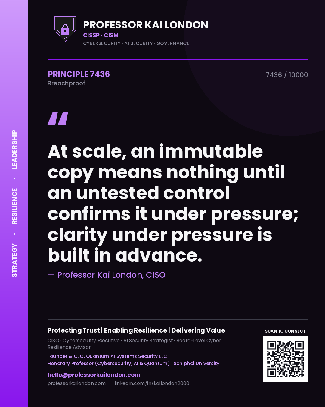 Professor Kai London principle 7436: At scale, an immutable copy means nothing until an untested control confirms it under pressure; clarity under pressure is built in advance.