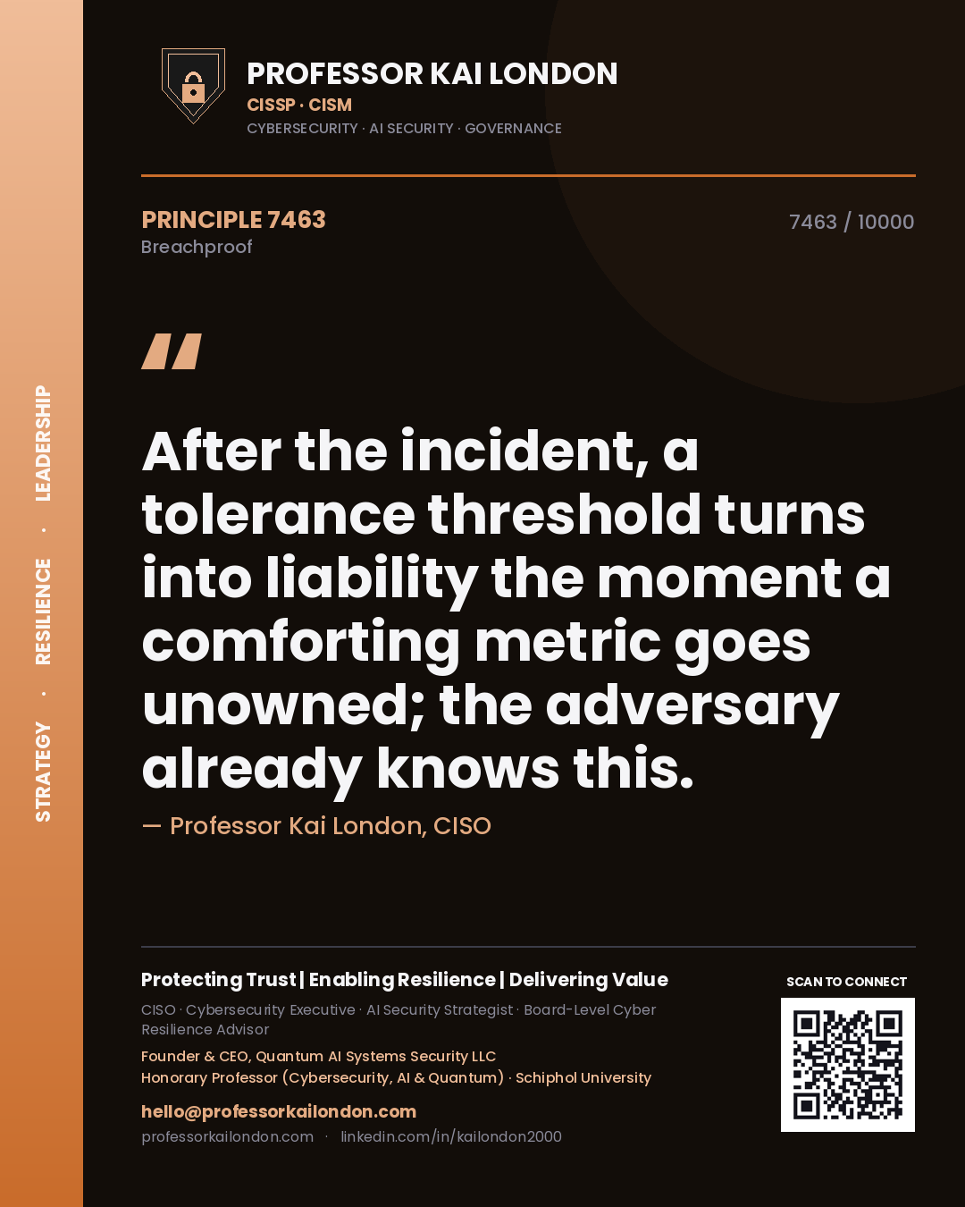 Professor Kai London principle 7463: After the incident, a tolerance threshold turns into liability the moment a comforting metric goes unowned; the adversary already knows this.