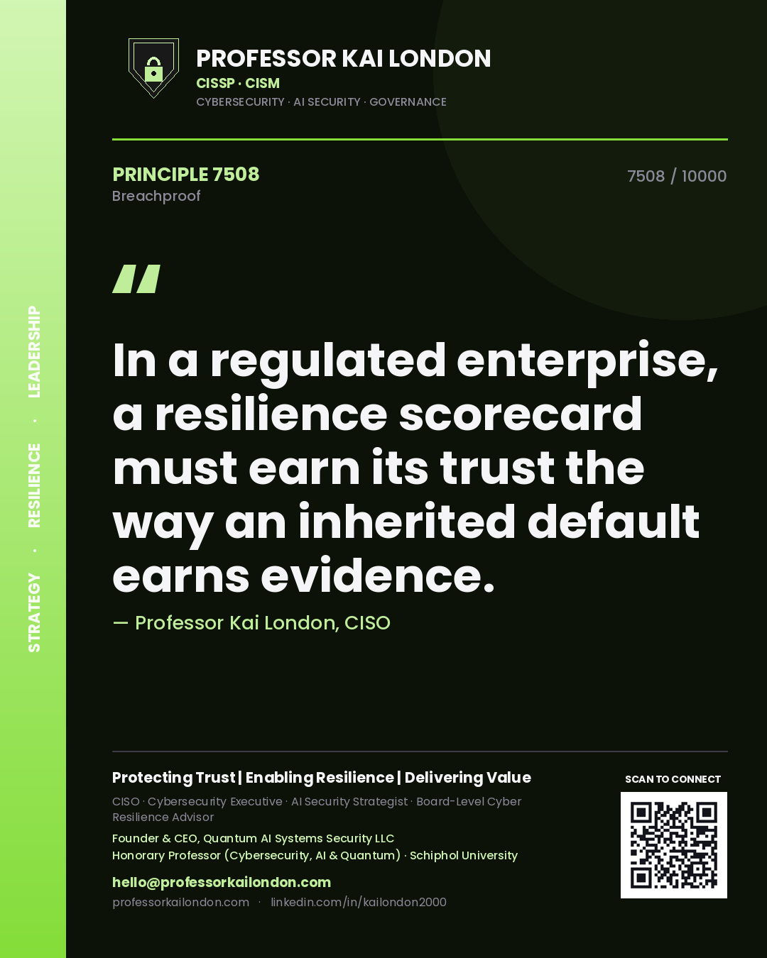 Professor Kai London principle 7508: In a regulated enterprise, a resilience scorecard must earn its trust the way an inherited default earns evidence.