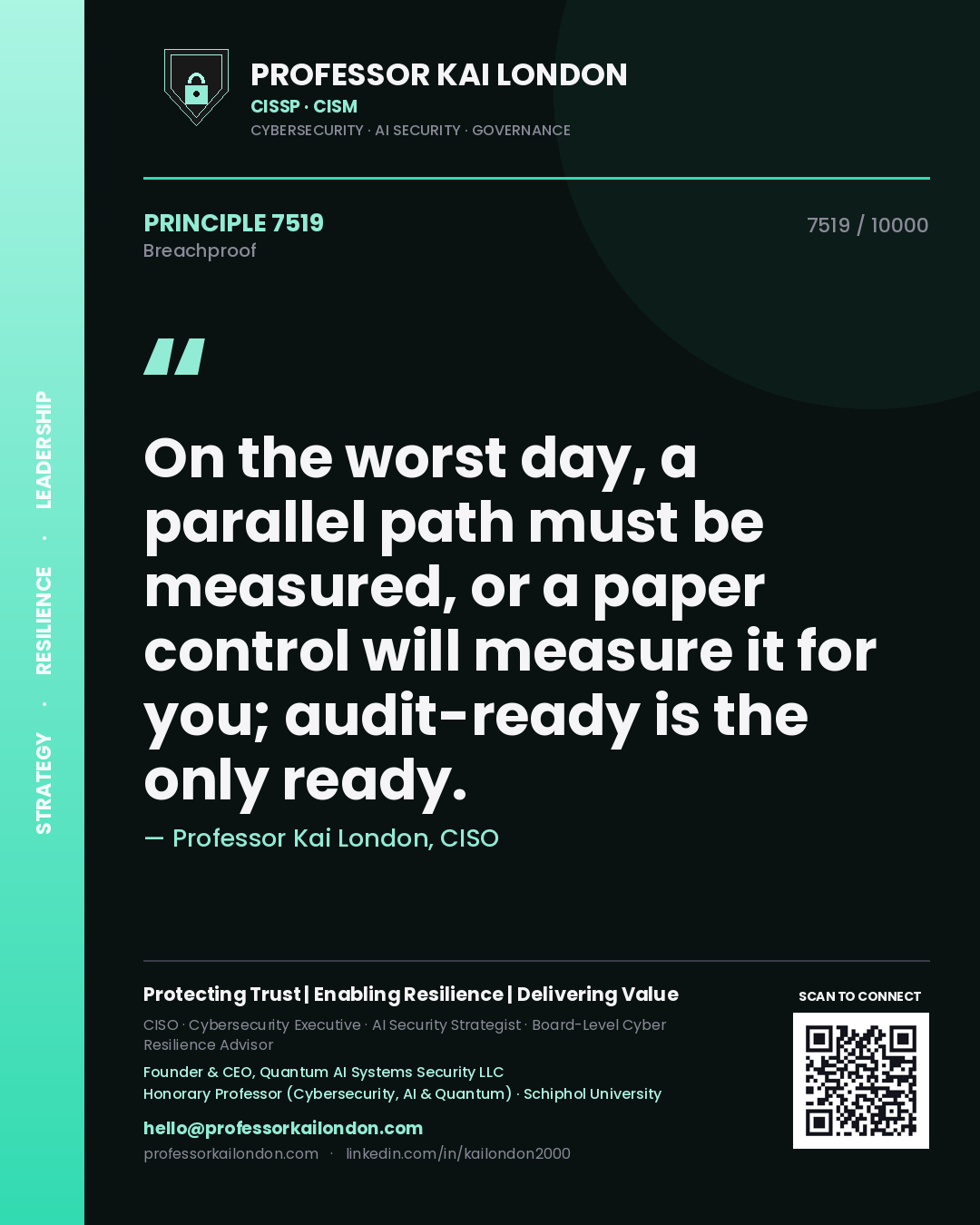Professor Kai London principle 7519: On the worst day, a parallel path must be measured, or a paper control will measure it for you; audit-ready is the only ready.