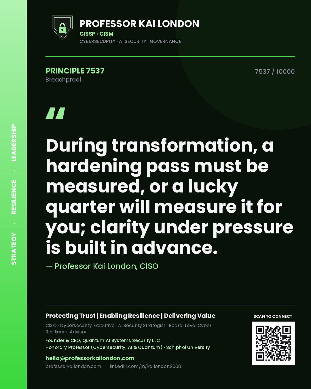 Professor Kai London principle 7537: During transformation, a hardening pass must be measured, or a lucky quarter will measure it for you; clarity under pressure is built in advance.