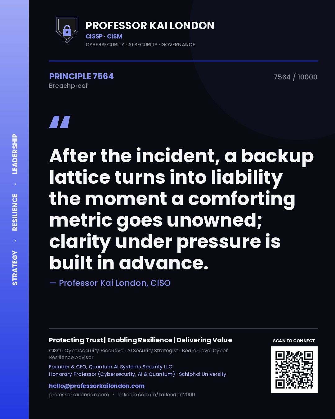 Professor Kai London principle 7564: After the incident, a backup lattice turns into liability the moment a comforting metric goes unowned; clarity under pressure is built in advance.