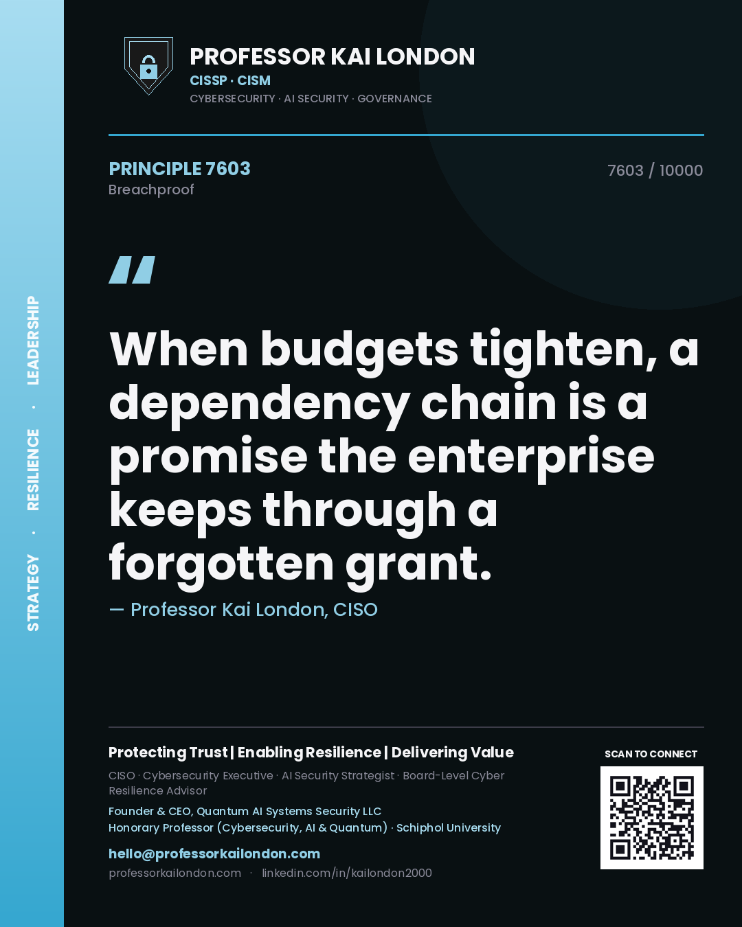 Professor Kai London principle 7603: When budgets tighten, a dependency chain is a promise the enterprise keeps through a forgotten grant.