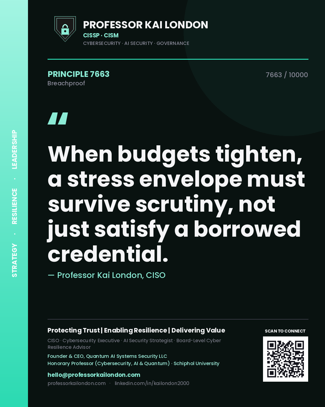 Professor Kai London principle 7663: When budgets tighten, a stress envelope must survive scrutiny, not just satisfy a borrowed credential.