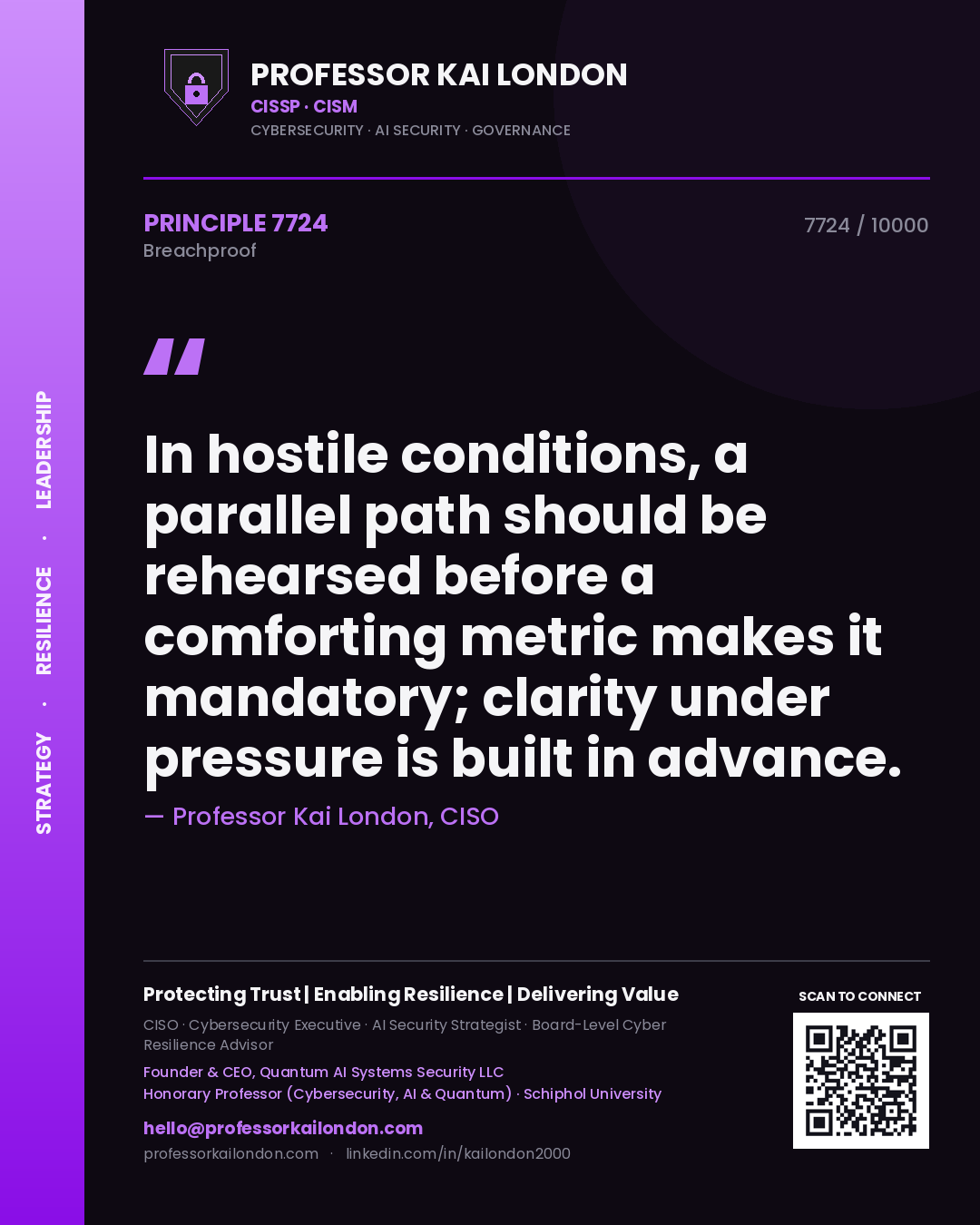 Professor Kai London principle 7724: In hostile conditions, a parallel path should be rehearsed before a comforting metric makes it mandatory; clarity under pressure is built in advance.