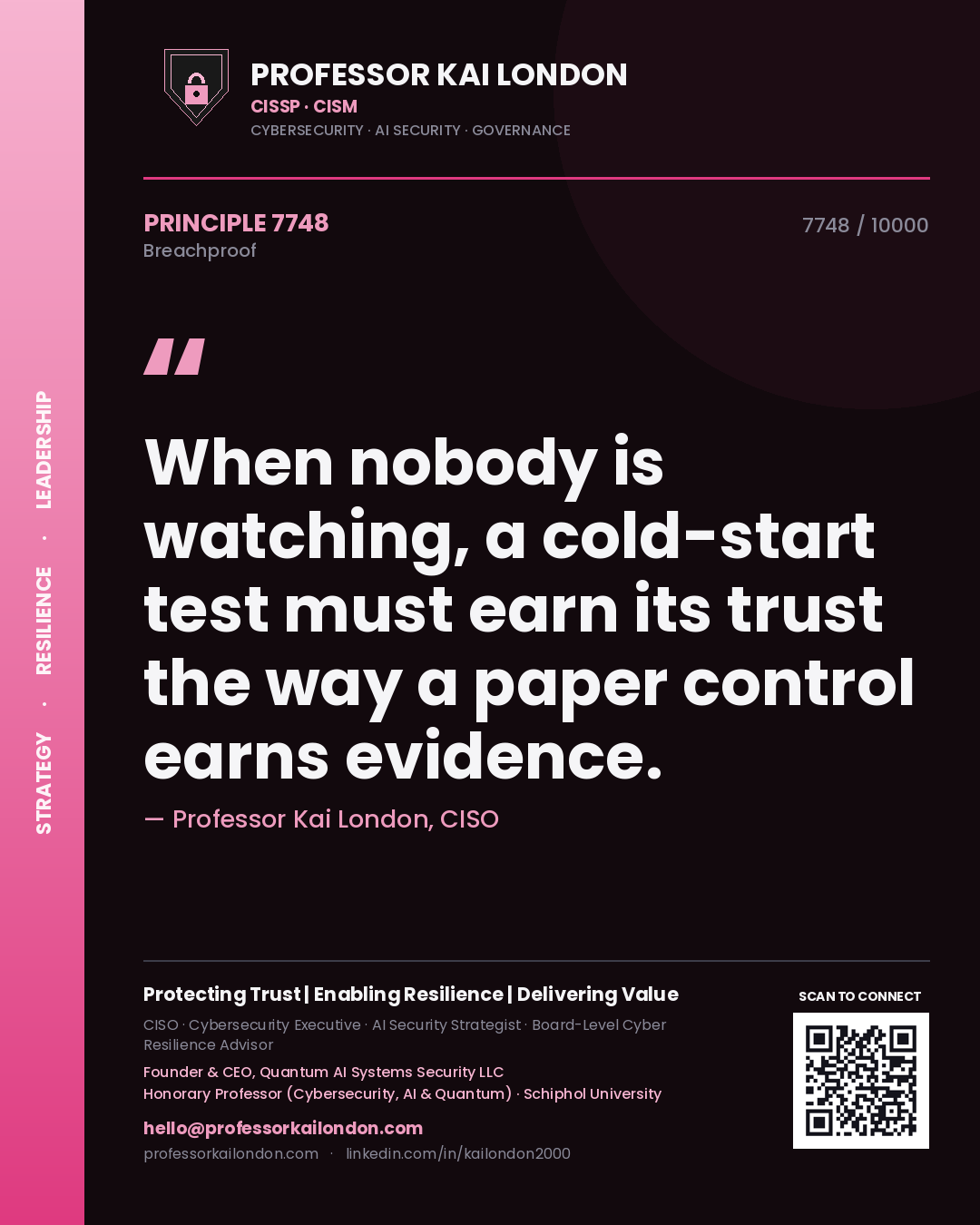 Professor Kai London principle 7748: When nobody is watching, a cold-start test must earn its trust the way a paper control earns evidence.