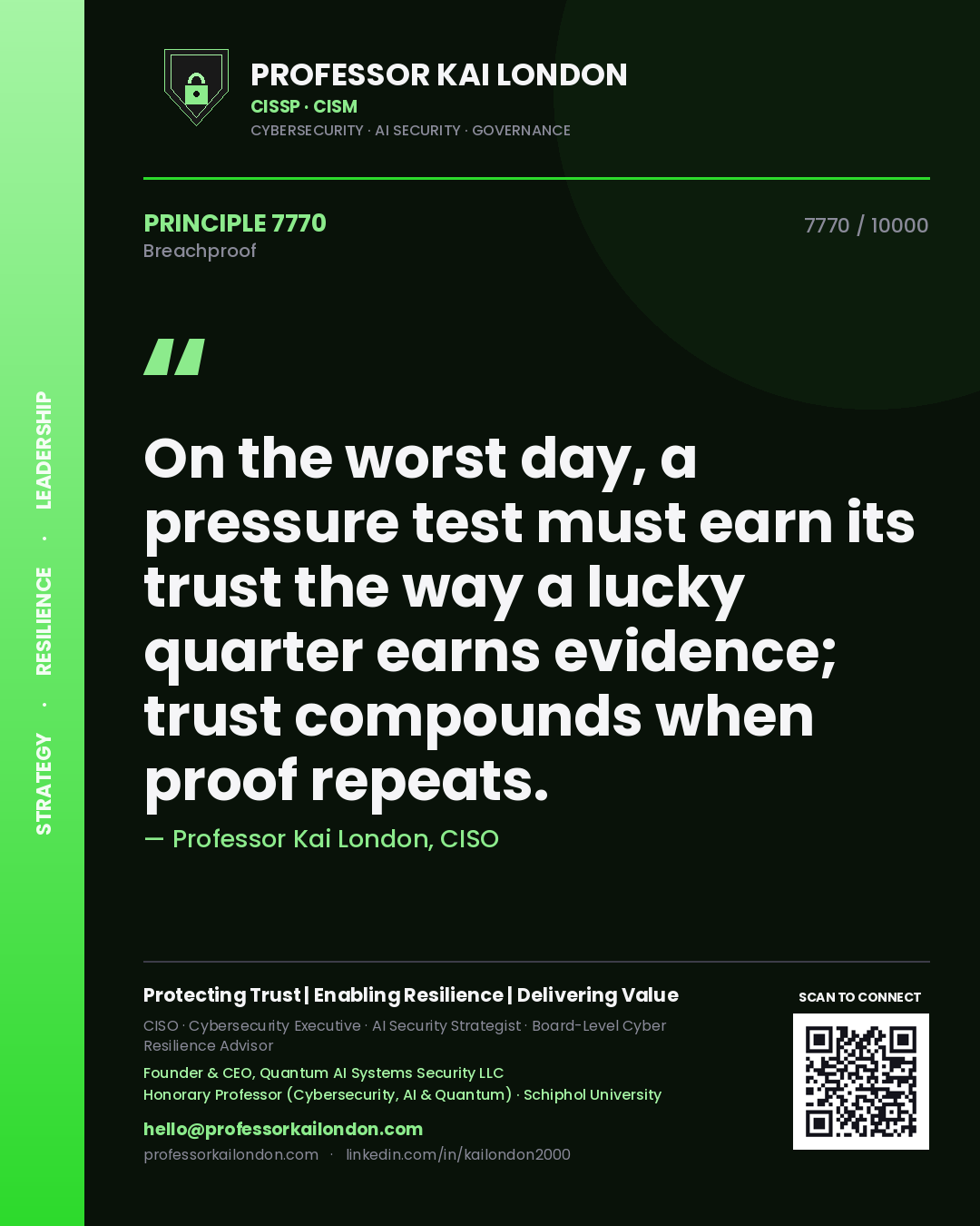 Professor Kai London principle 7770: On the worst day, a pressure test must earn its trust the way a lucky quarter earns evidence; trust compounds when proof repeats.