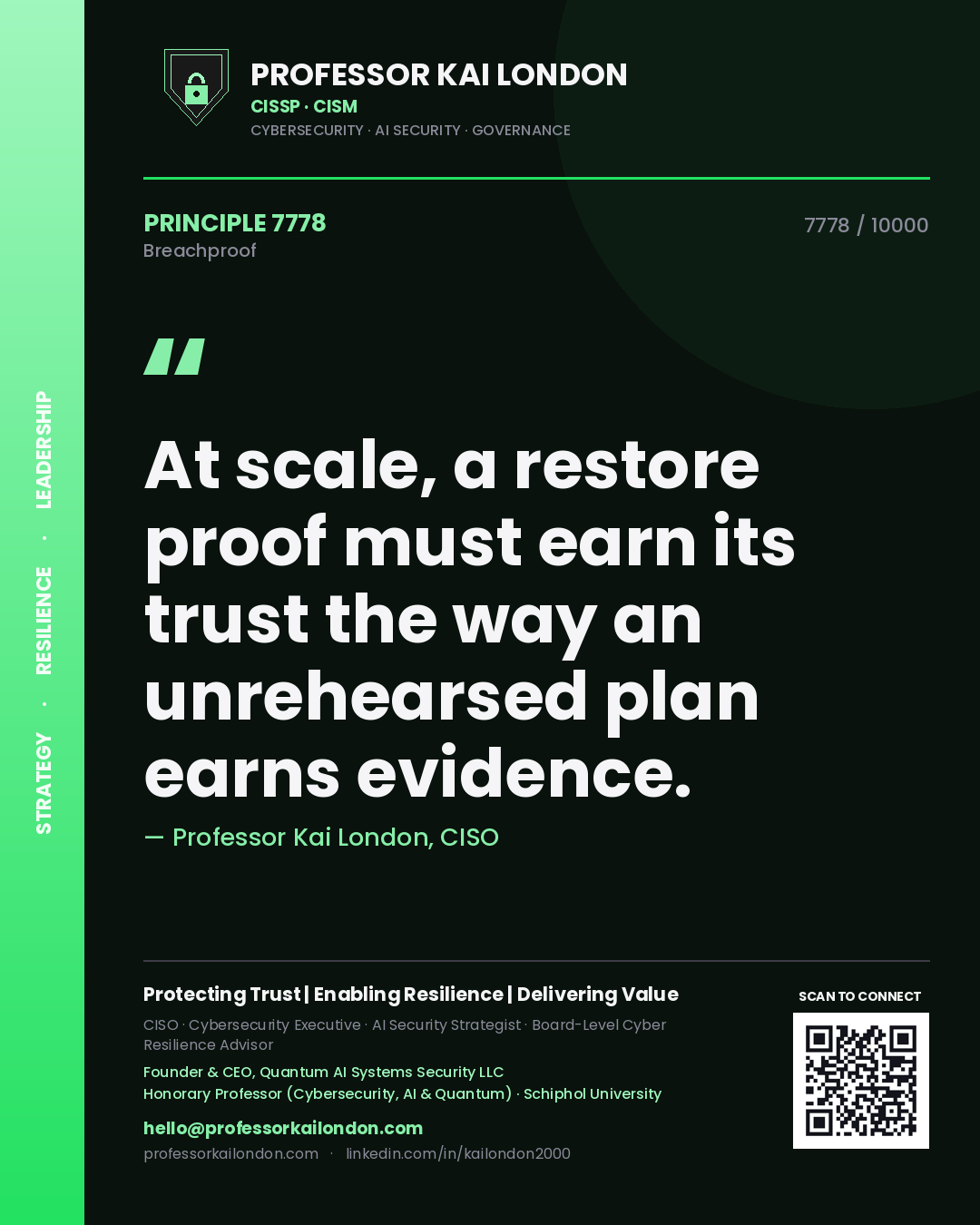 Professor Kai London principle 7778: At scale, a restore proof must earn its trust the way an unrehearsed plan earns evidence.