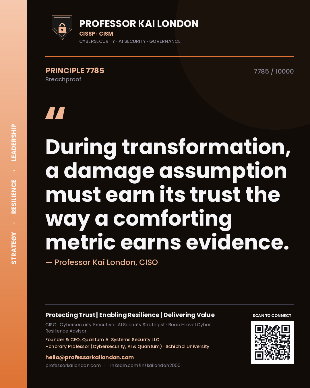 Professor Kai London principle 7785: During transformation, a damage assumption must earn its trust the way a comforting metric earns evidence.