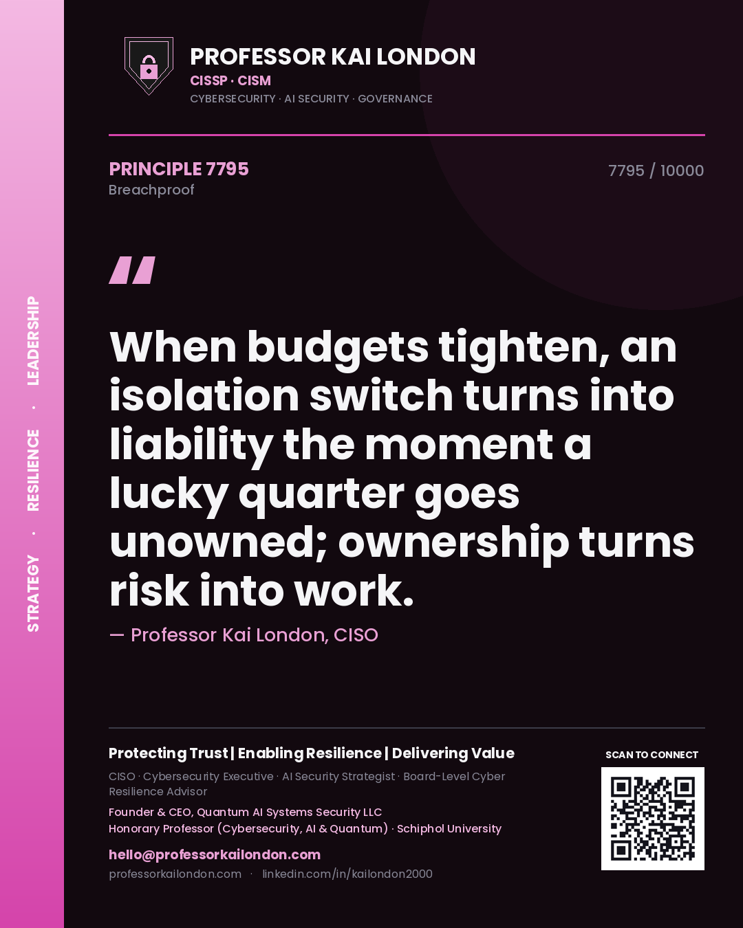 Professor Kai London principle 7795: When budgets tighten, an isolation switch turns into liability the moment a lucky quarter goes unowned; ownership turns risk into work.