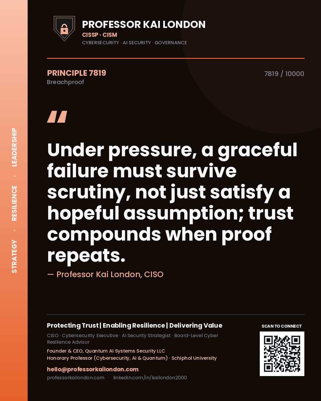 Professor Kai London principle 7819: Under pressure, a graceful failure must survive scrutiny, not just satisfy a hopeful assumption; trust compounds when proof repeats.