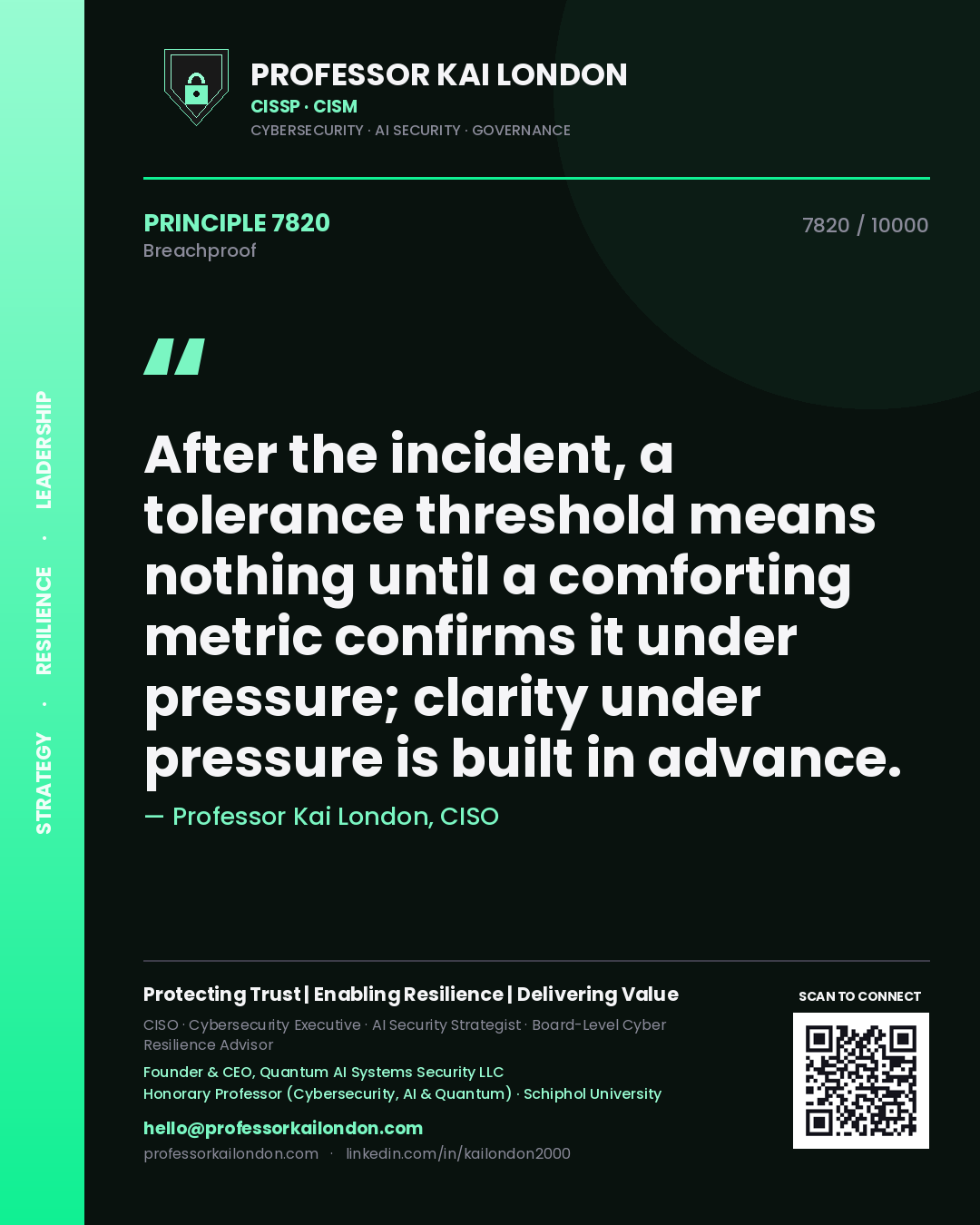Professor Kai London principle 7820: After the incident, a tolerance threshold means nothing until a comforting metric confirms it under pressure; clarity under pressure is built in advance.