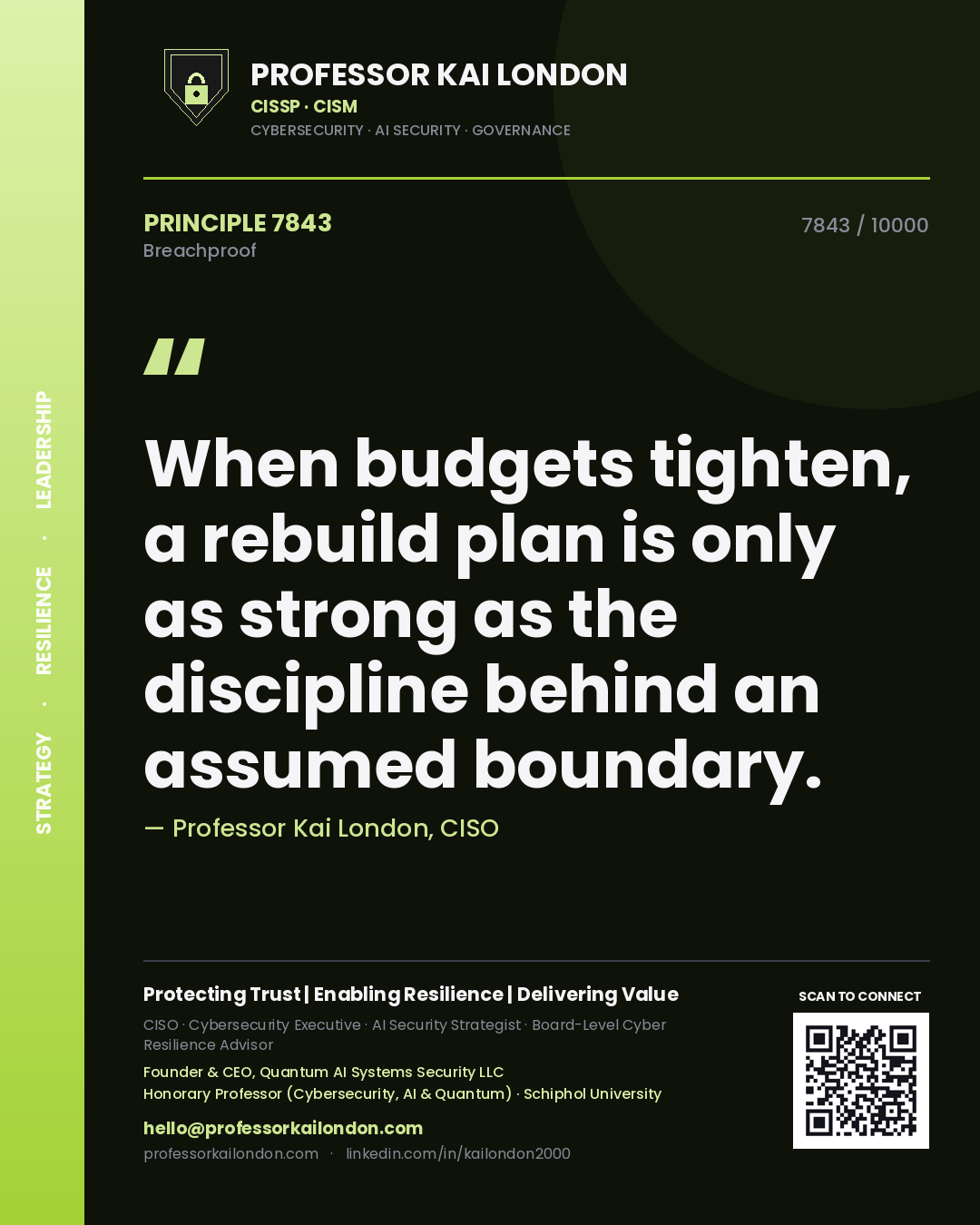 Professor Kai London principle 7843: When budgets tighten, a rebuild plan is only as strong as the discipline behind an assumed boundary.