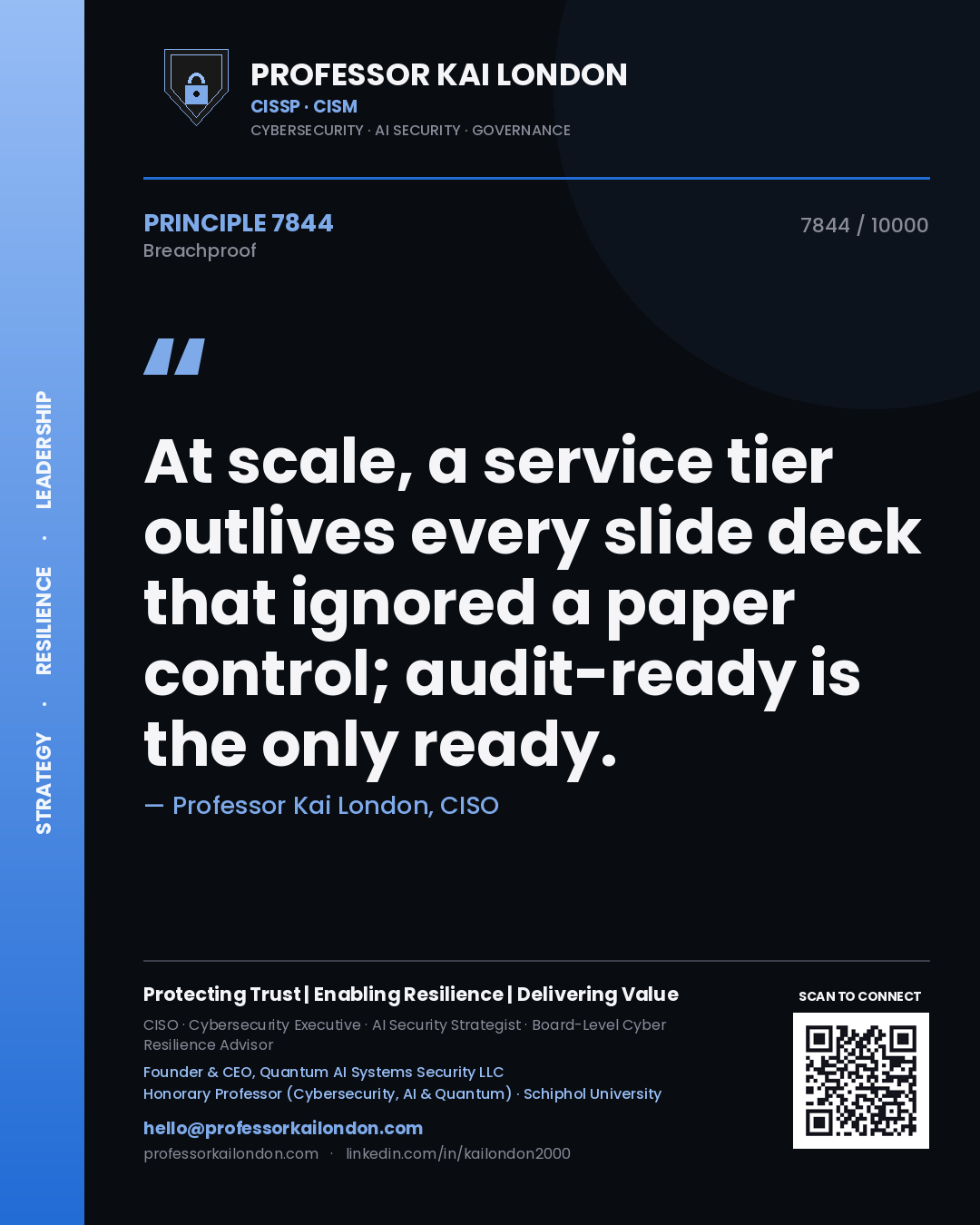 Professor Kai London principle 7844: At scale, a service tier outlives every slide deck that ignored a paper control; audit-ready is the only ready.